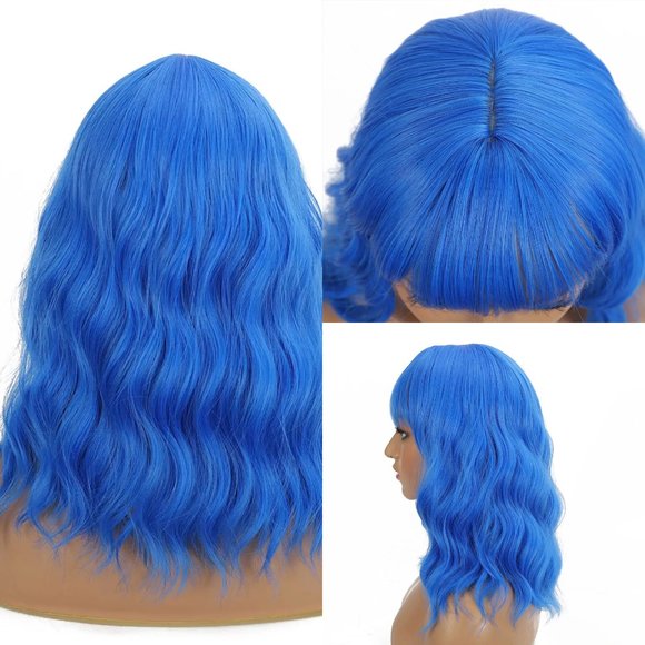 Sky Blue Wavy Wig with Bang - Picture 3 of 3